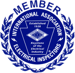A blue and white logo for the international association of electrical inspectors.